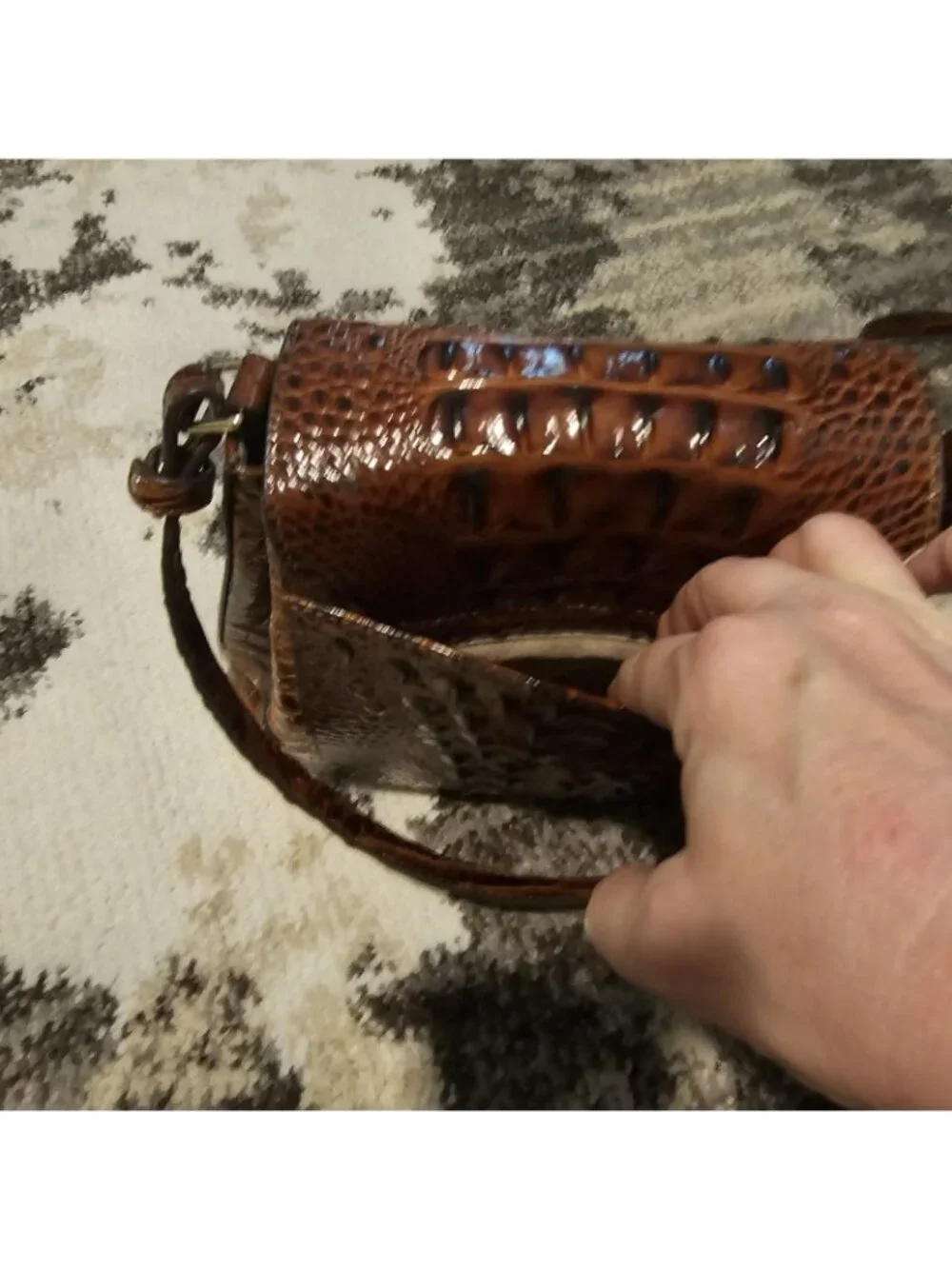 Brahmin Margo Pecan Melbourne Leather Flap Crossbody Bag Purse Croc Embossed